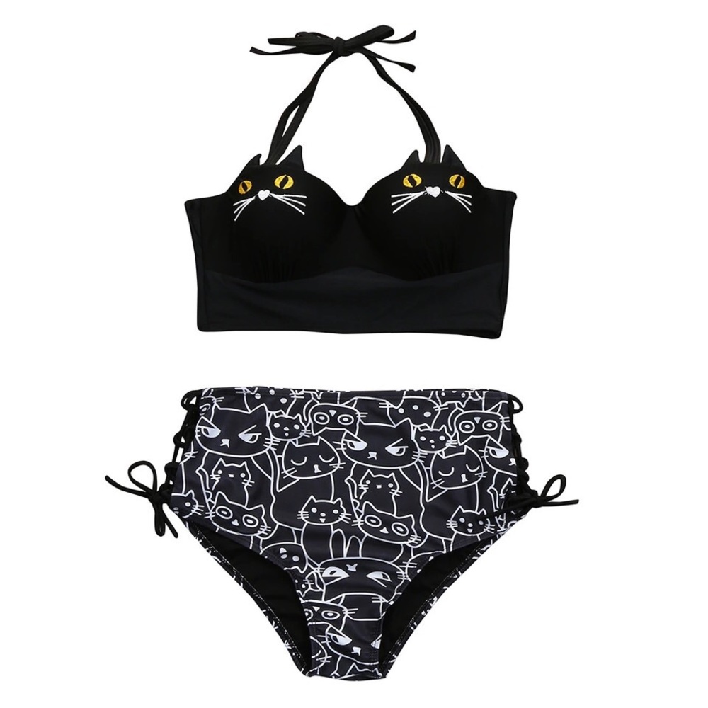 Adorable kitty high waisted bikini